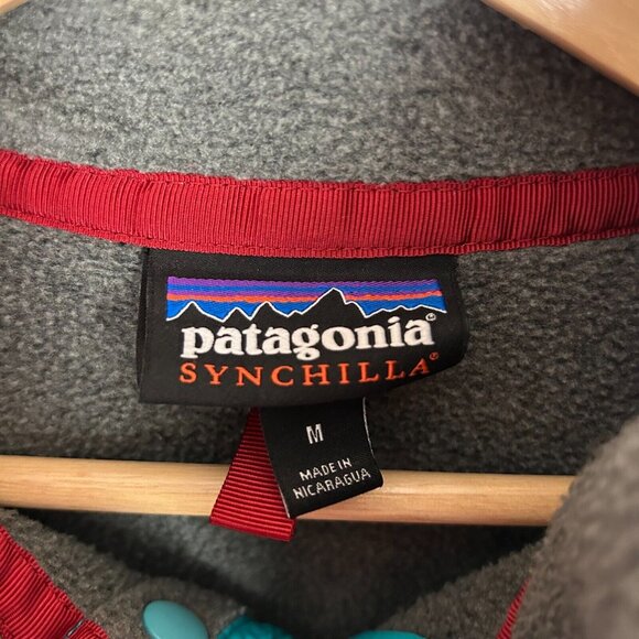 Patagonia Synchilla Snap T Women's Fleece Sweater Medium Gray Teal Trim 25580 - Picture 6 of 7